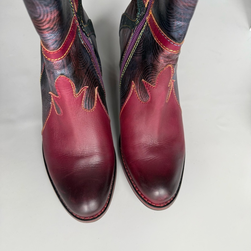 Spring Step L’Artiste Thunderbird Leather Ankle Boots Western Cowgirl Red 38 - Picture 3 of 6